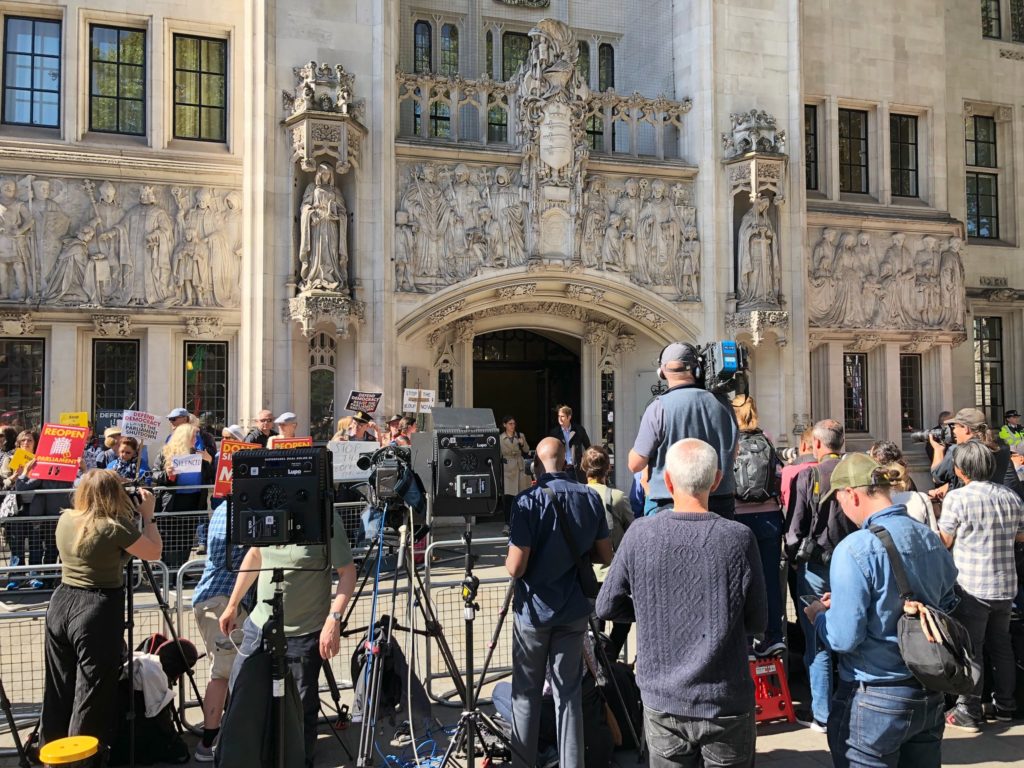 Press pack outside UK Supreme Court in London, 17 September 2019: image by Steve Nimmons CC By-2.0