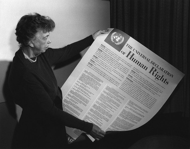 Eleanor Roosevelt holding the original Declaration of Human Rights