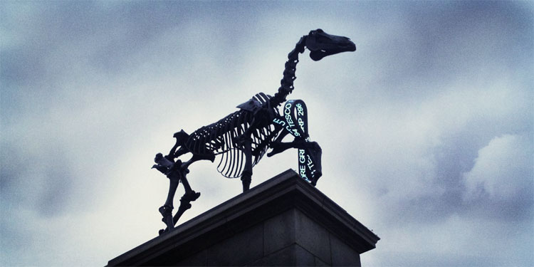 The skeletal 'Gift Horse' by Hans Haake on the Fourth Plinth, London2015