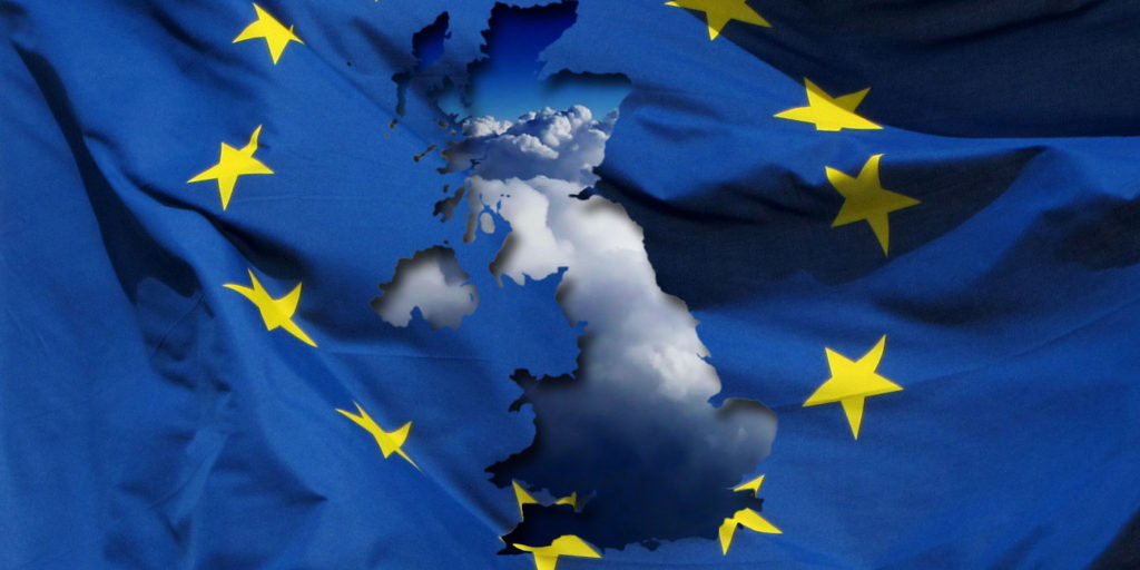 EU flag altered to show indistinct map of the UK