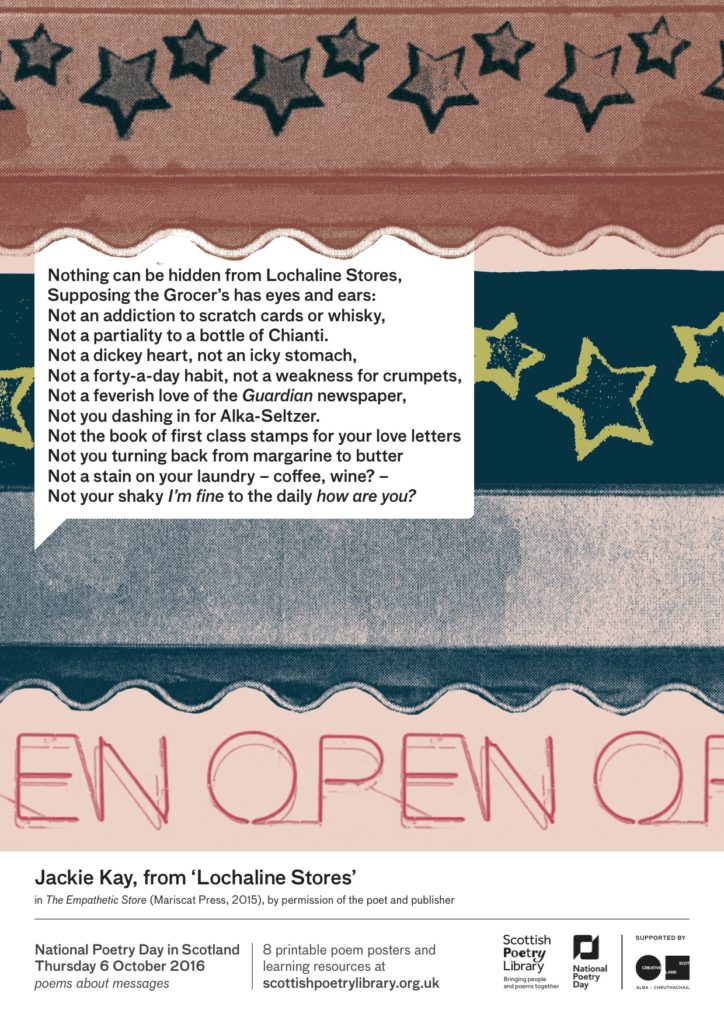 Poster of Jackie Kay's poem beginning Nothing can be hidden from Lochaline Stores