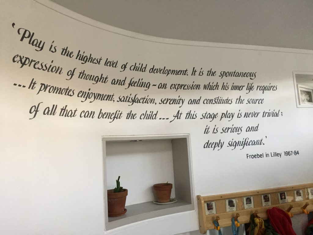 Lines by Friedrich Froebel, 19th Century German educator, beginning: 'Play is the highest level of child development.' 