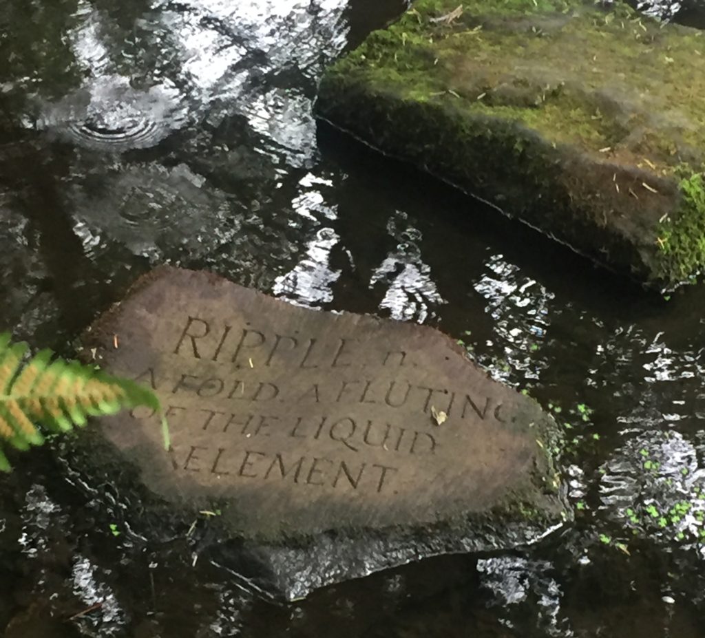 Ripple: engraved stone in pond at Ian Hamilton Finlay's Little Sparta