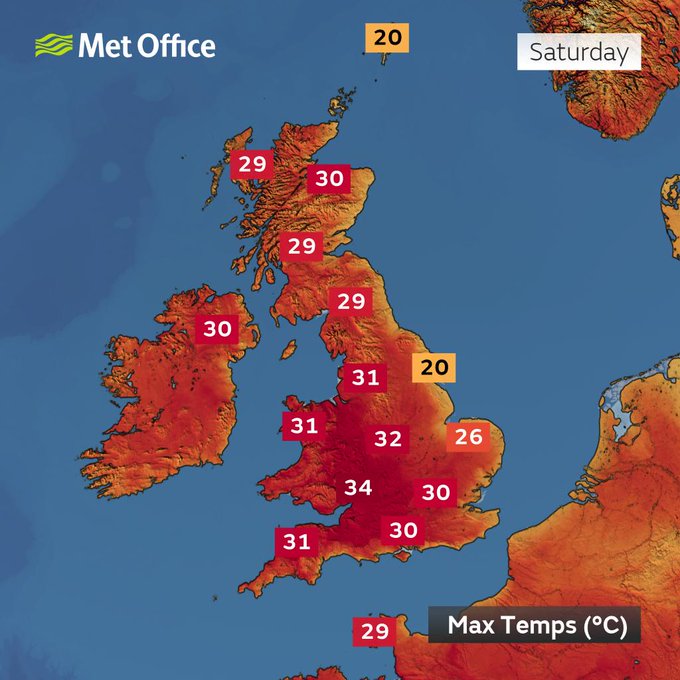 Met Office map of July 2025 heatwave