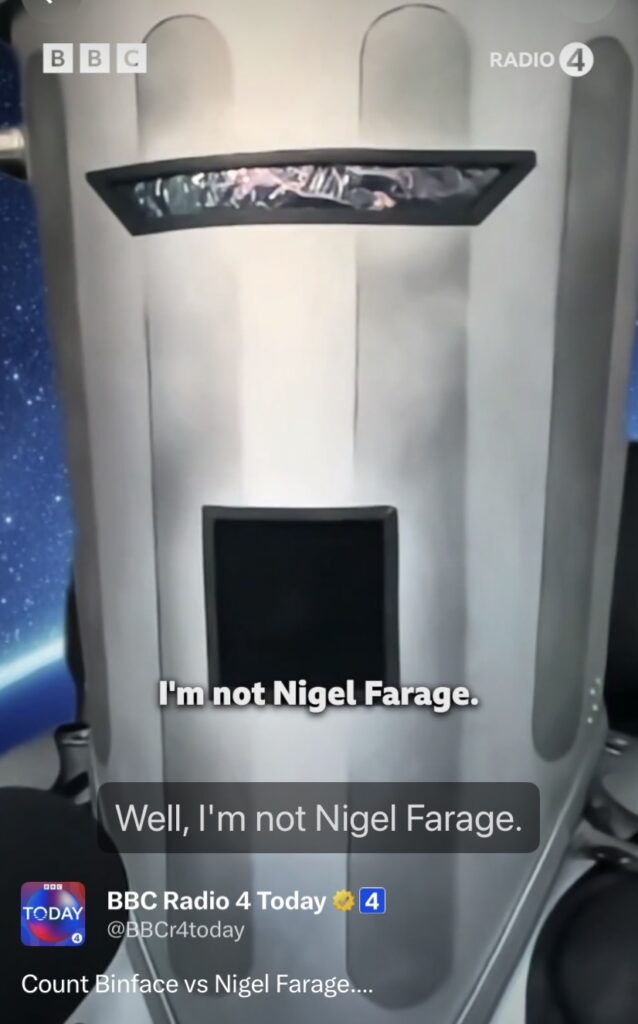 Well, I'm not Farage, Binface interview with BBC's Justin Web