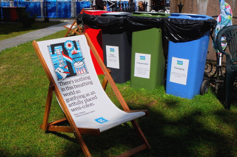 A seat by the recycling bins, Edinburgh Book Festival, photo Jim Barton CC-BY-SA-2.0