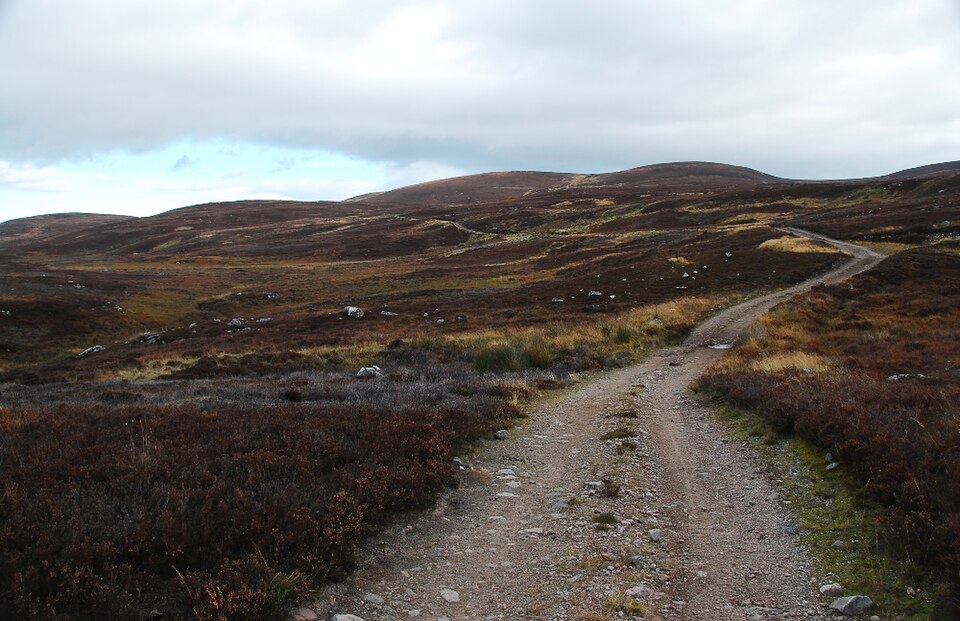 A track leads through bleak brown grouse moors, Gospie; Photo Track through the grouse moors, Golspie by Ian Balcombe, CC BY-SA 2.0
